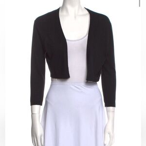 Neiman Marcus Black Cropped Open-Front Cardigan